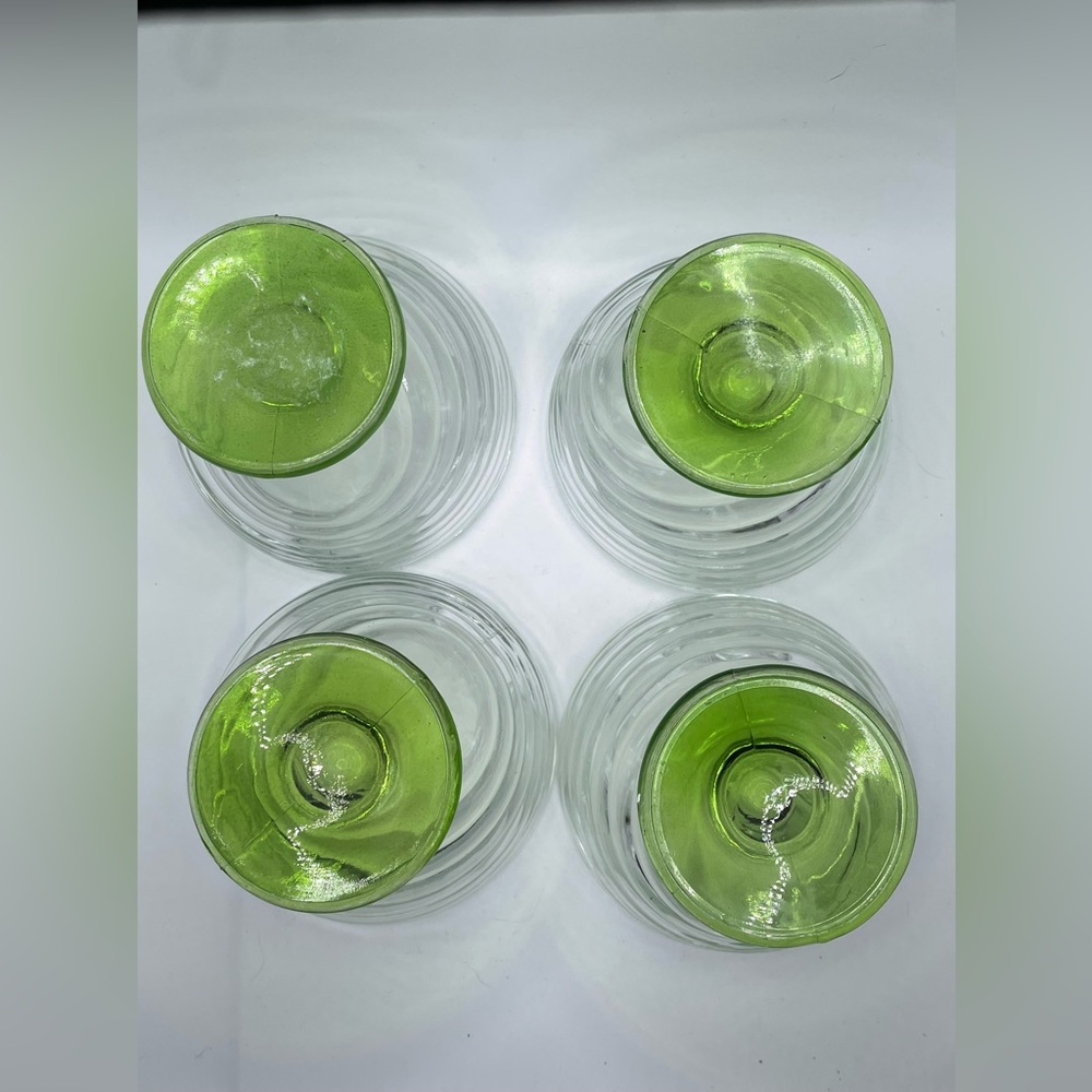 Vintage 1940s Swirled Glass Dessert Dishes w/ Green Stems (Set of 4 + 3 extra) - Picture 4 of 6